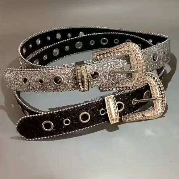 2026 Punk Rhinestone Brand Y2K Bling Sequin Designer Belts Pu Fashion Waistband Jeans Pants Decor Belt for Women Men Y260225