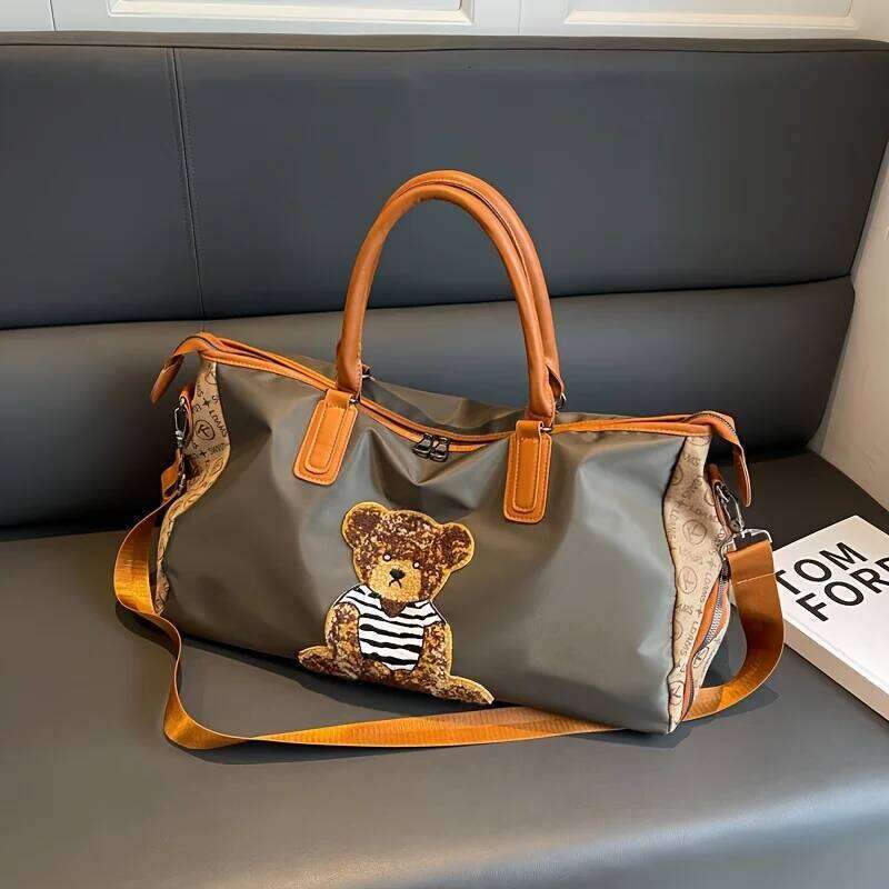 Large Capacity Travel Bag with Bear & Cat Design - Durable Oxford Fabric, Hand Washable, Ideal for Students, Fitness, Yoga Y260225