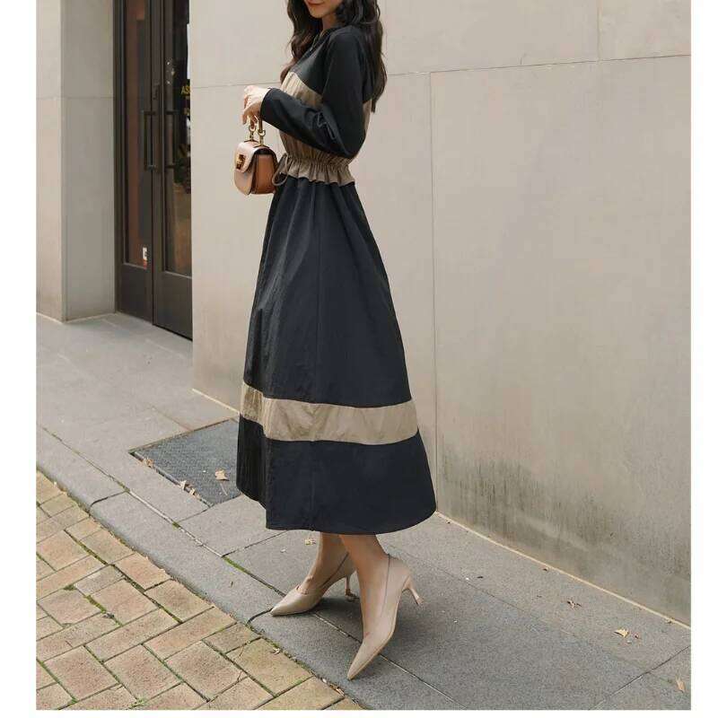 Korean Style Plus Size 4XL Women's Dresses Autumn Winter Long Sleeve O-Neck Lady Vestidos Fake Two Piece Female Robe KE3683 XJ260225