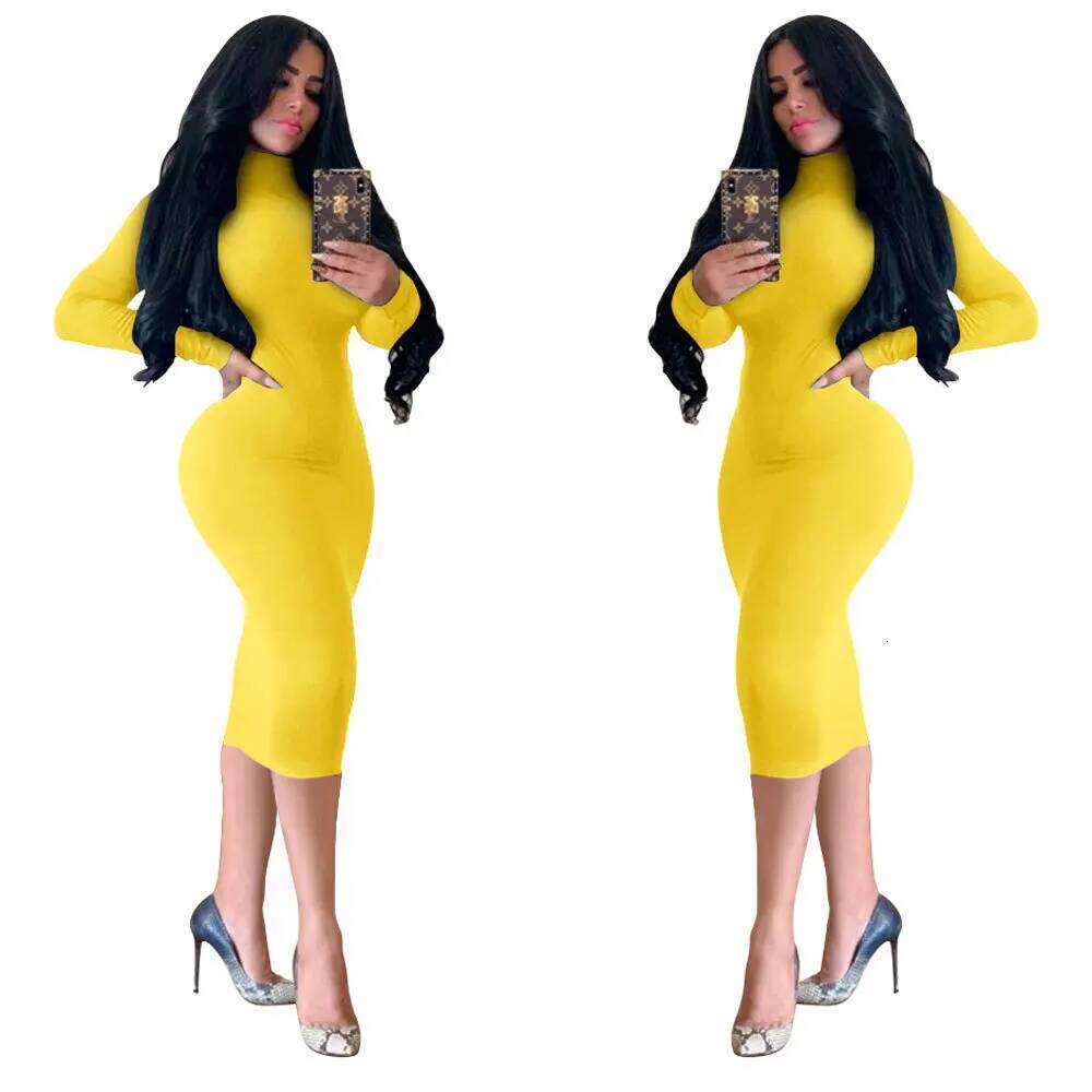 Fashion Solid Color Bodycon Turtleneck Dresses For Women Autumn Winter New Sexy Wrap Hip Slim Elegant Ladies Vestidos Streetwear XJ260225