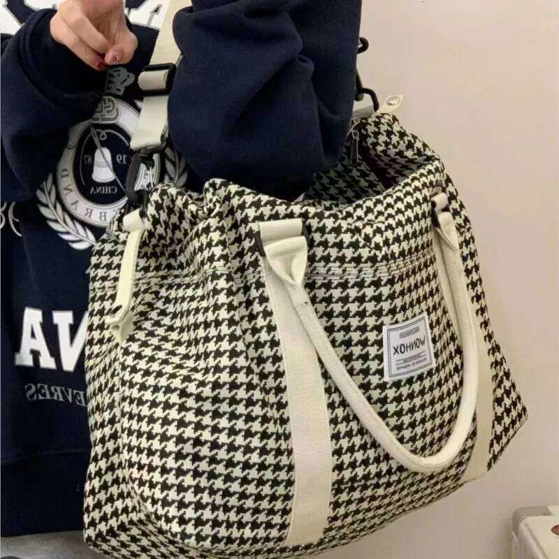 Fashion Houndstooth Handbag Women Lightweight Travel Large Capacity Shoulder Bags Ladies Versatile Classic Crossbody Luggage Bag Y260225