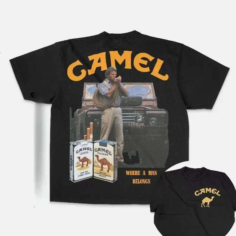 Retro Car Camel Cigarettes T-Shirt Vintage Cotton Tops Tees Short Sleeve Casual Streetwear Men Women Loose Harajuku Clothing C260225