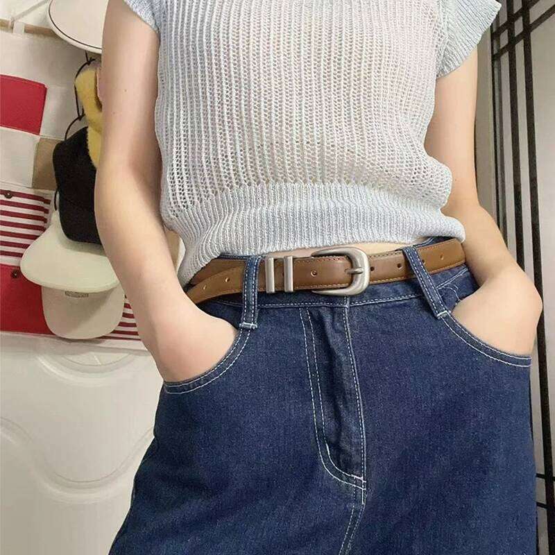 Unisex Vintage Genuine Leather Cowskin Waistband Black with Silver Buckle Men and Women Fashion Belt for Jeans Pants Y260225