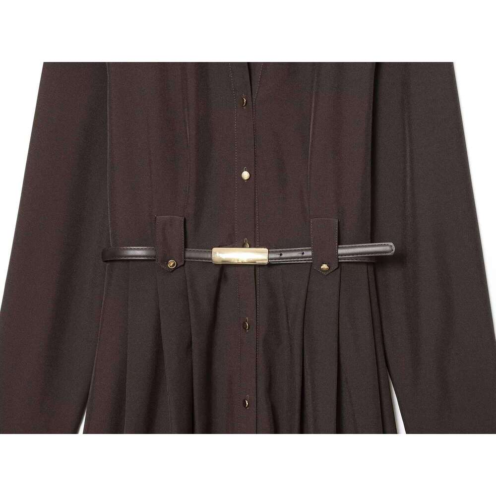 2025 Autumn New Women's Casual Fashion Sweet Temperament With Belt Shirt-style Lapel Long-sleeved Mid-length Dress XJ260225