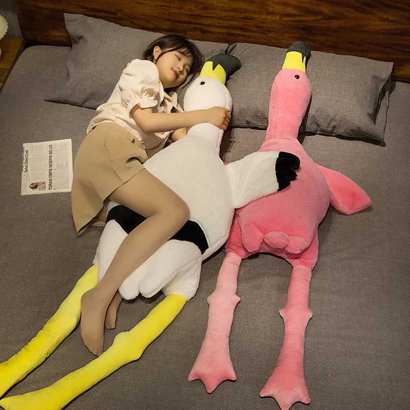 180cm Big Pink Ins Flamingo Doll Stuffed Toy Soft Big Pillow Girl Heart-shaped Rag Bed Leg Kawaii Birthday Christmas Gift X260225