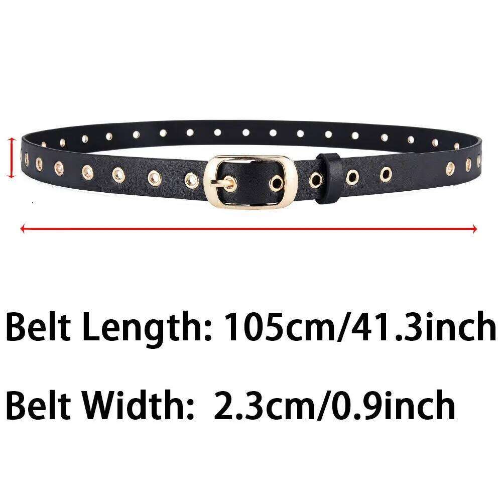 1pc New Women's Fashion Metal Eyelet No Punching Hollow PU Leather Paired with Jeans Belt for Men and Women Y260225