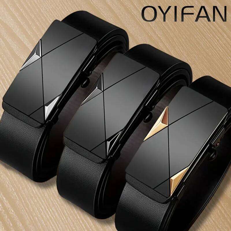 Men's Leather Fashion Automatic Buckle Cowskin Male Belts Luxury Designer Black belt 110-160cm Plus Size Jeans Belt Y260225
