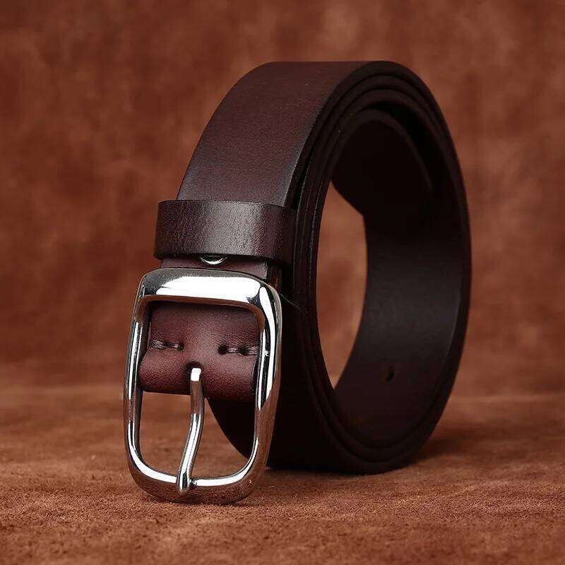3.3CM Pure Cowhide High Quality Genuine Leather Belts for Men Brand Strap Male Stainless Steel Buckle Business Jeans Cowboy Y260225