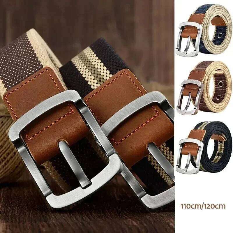 Fashionable Trendy Canvas Men's and Women's Casual Belt Student Youth Cargo Pants Needle Buckle Wide Neutral Belts Y260225