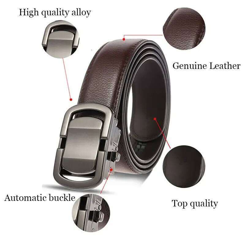 Men's Novel Automatic Buckle Belt - Genuine Cowskin Leather, 3.5cm, Business Style, Size 150-200cm Y260225