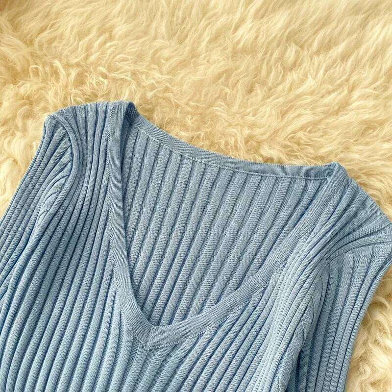Elegant V Neck Long Sleeve Knit A-line Knitted Dress Slim Fashion Korean Sweater Basics Women Autumn Winter Elastic Clothing XJ260225