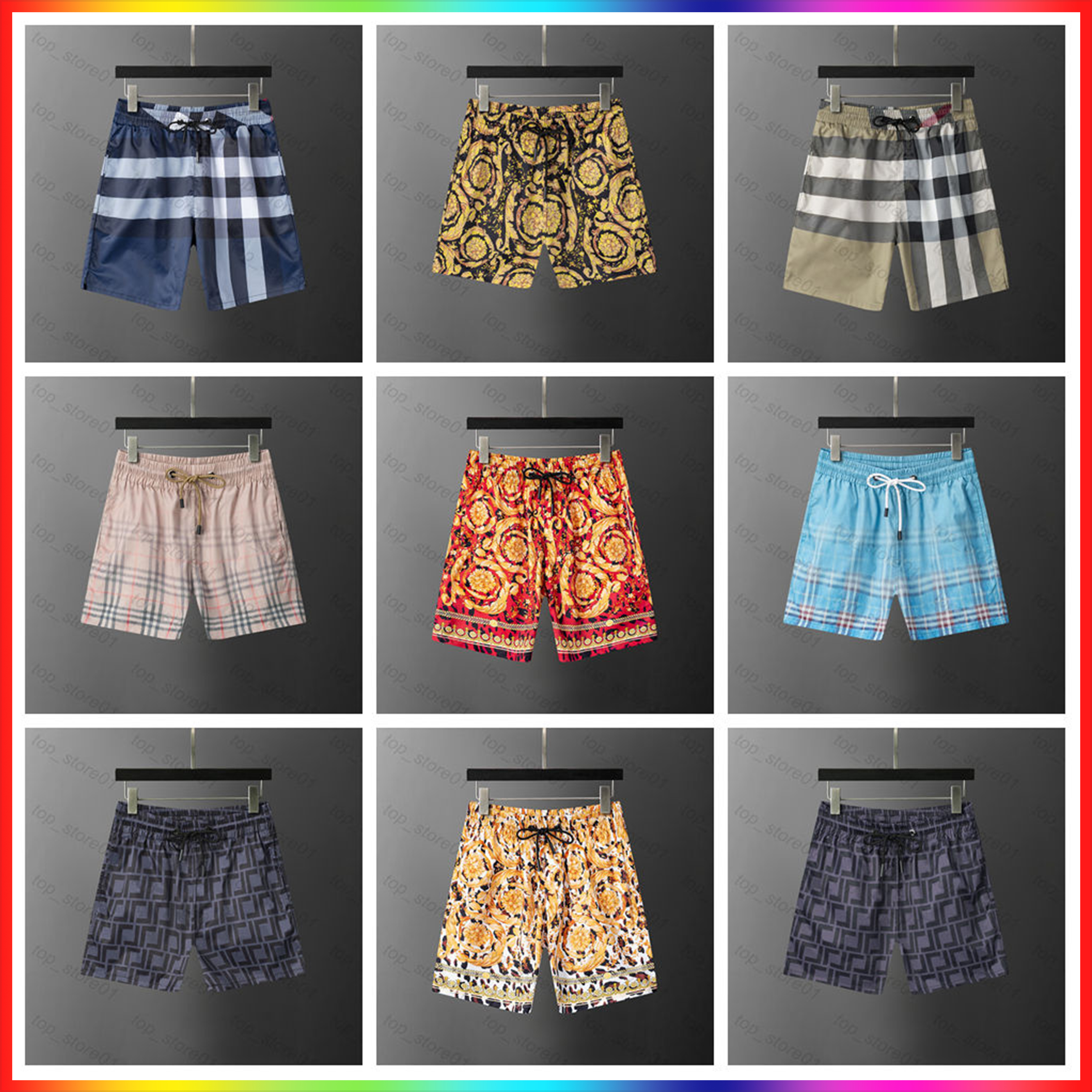 5A New mens designer swim shorts luxury Men Painted Shorts Summer Beach swim shorts Cotton Fashion Plaid Printed Drawstring Pants Relaxed Casual Streetwear