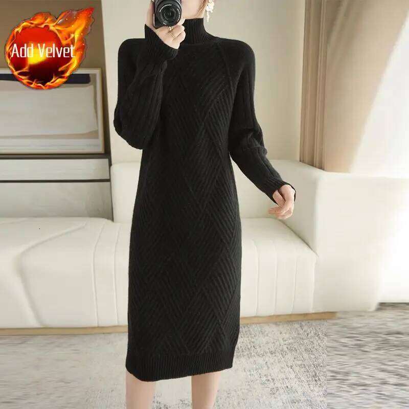 Female Dress Turtleneck Pink Women's Dresses Black Clothing Solid Knit Crochet Warm Novelty 90s Vintage Autumn and Winter Y 2k E XJ260225