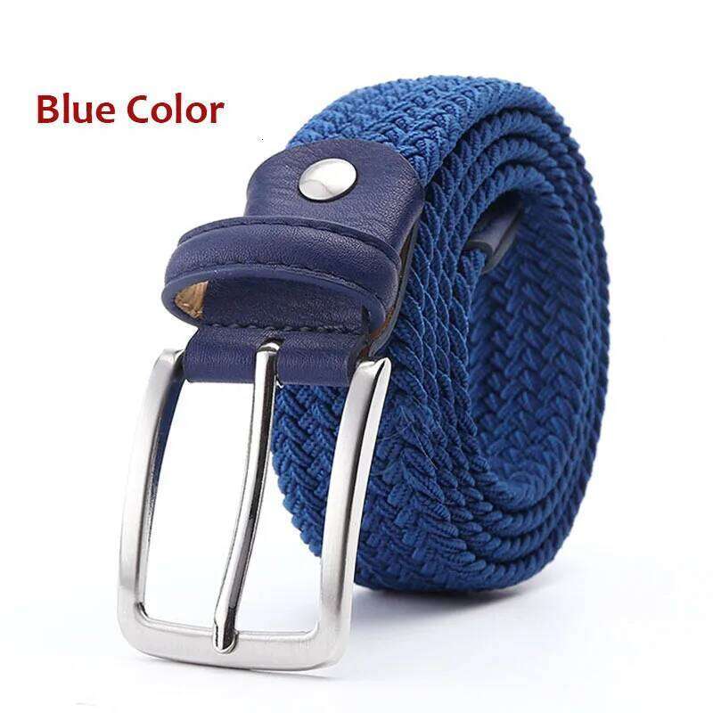 Men Blue Black Elastic Stretch Watch Canvas Braided Leather wide Hot Metal For Large 100-160CM Size Mixed Woven Belt Y260225
