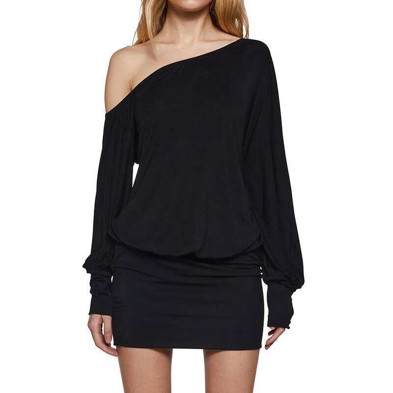 European and American backless sloping collar hanging solid color loose dress spicy girl office lady casual style Y2K XJ260225