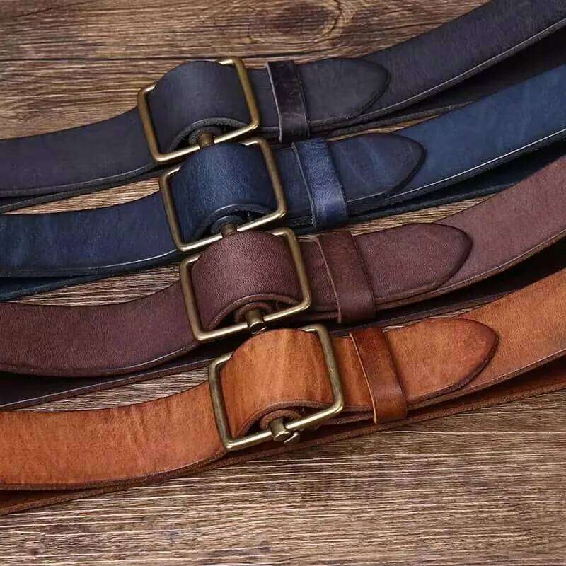 3.8CM No Hole Men's Thick Genuine Leather Strap Copper Buckle Cowhide Casual Jeans High Quality Retro Luxury Male Belt Y260225