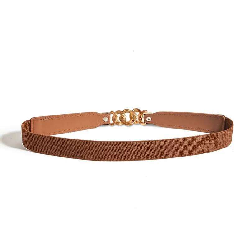 Golden round buckle elastic waistband suitable for matching dresses, shirts, long coats, etc Y260225