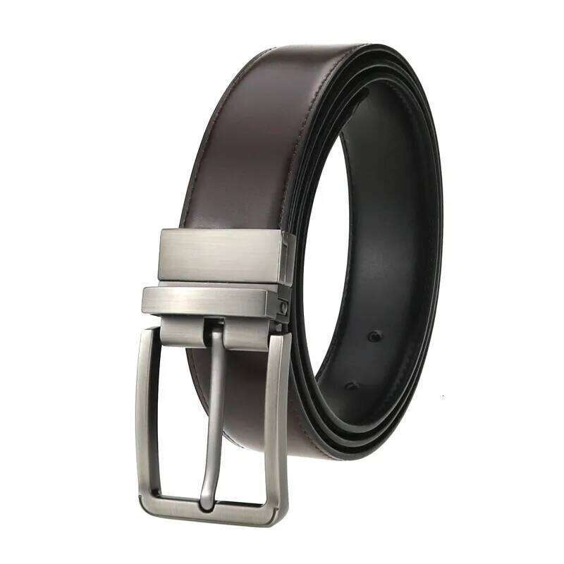 Genuine Leather Double sided belt Men Laser engraving Luxury Strap Male Belt New Fashion Retro pin buckle High Quality Y260225