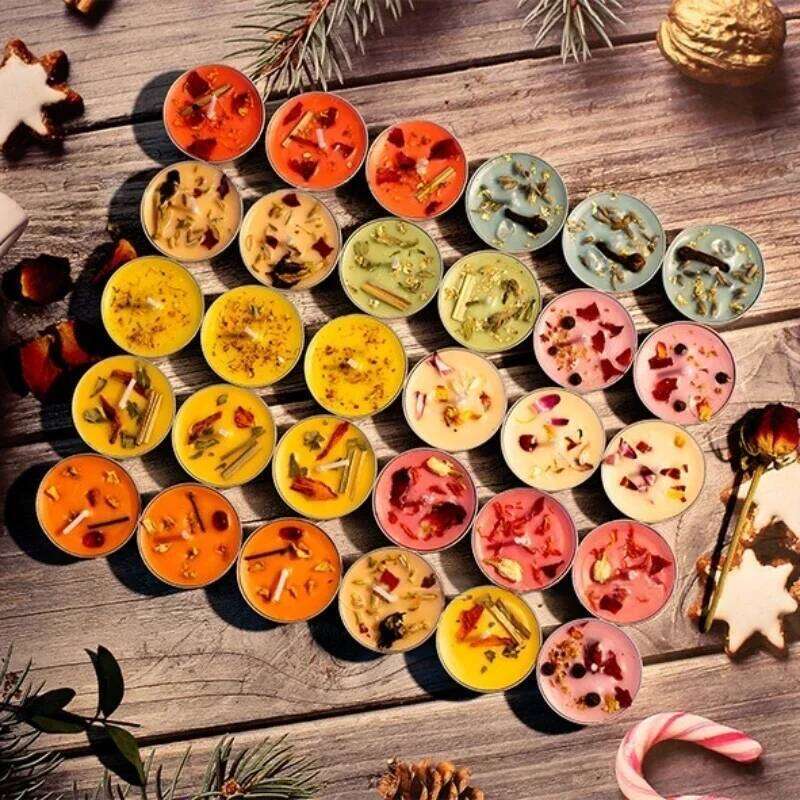 0.53OZ Mini Spell Intention Tea Light Unscented Witch Manifestation Candles with Dried Flowers Crystal H260225