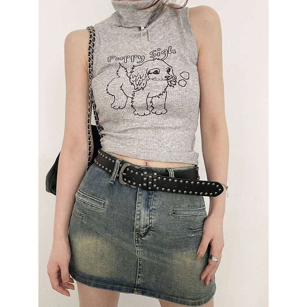 2026 New Women Women's Jeans Tie-in Ladies' Personality Rivet Belt Senior Black Fashion Y260225
