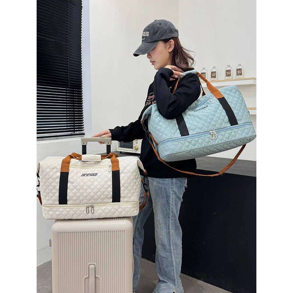Nylon Travel Duffle with Shoe Compartment, Large Capacity Argyle Pattern Casual Weekender Overnight Gym Storage Bag Y260225