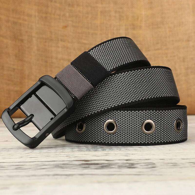 Men's canvas waistband with adjustable porous needle buckle belt, suitable for young and middle-aged casual wear, elongated Kore Y260225