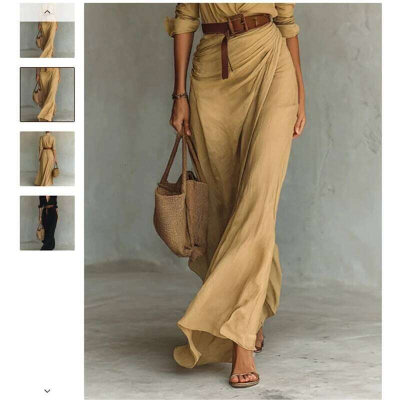 Long Sleeve Lapel Shirt Dress High Waist Belted Single Breasted Maxi Casual Elegant Office Commute Workwear For Women Chic Gift XJ260225