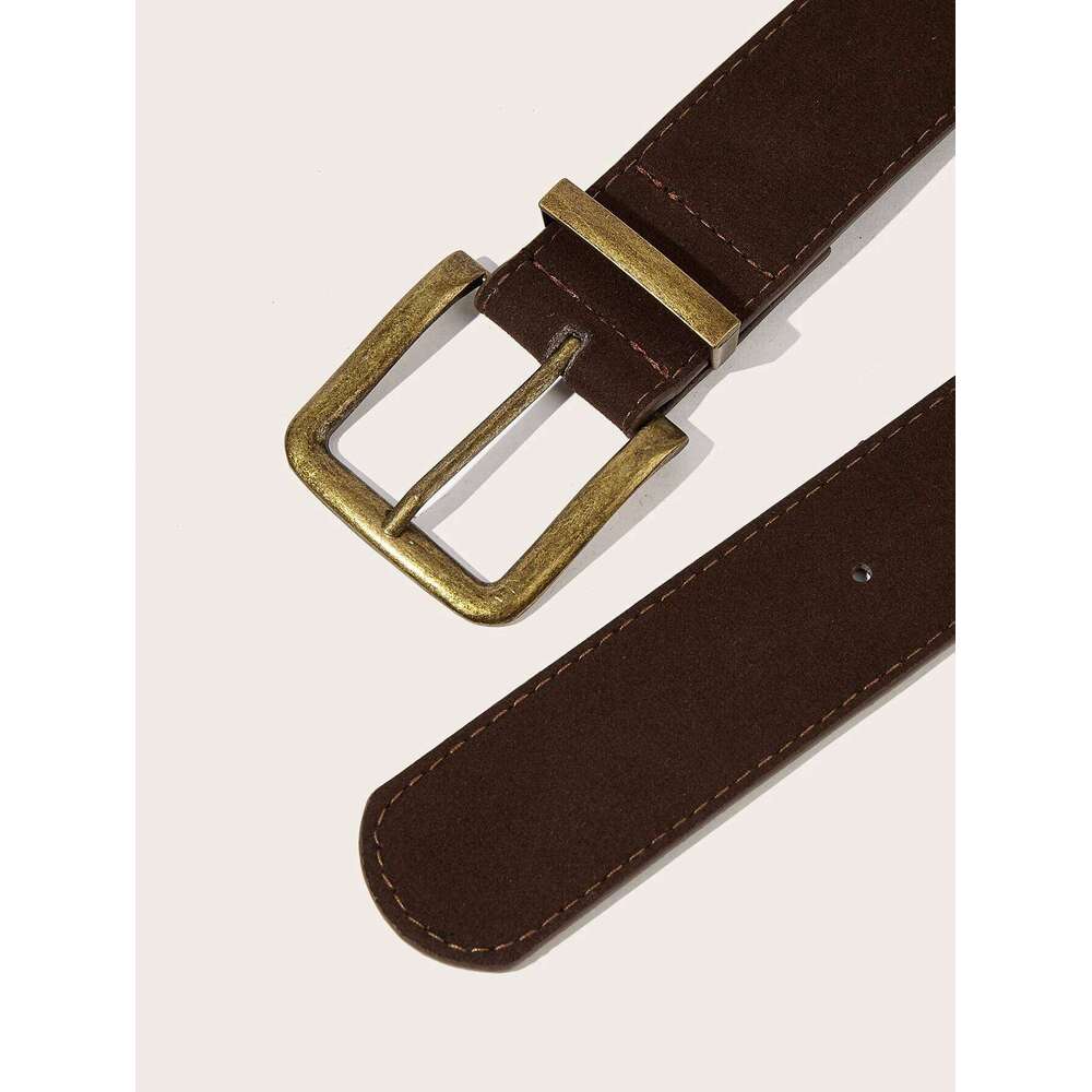 A unisex bronze-tone pin-buckle suede leather casual belt Y260225