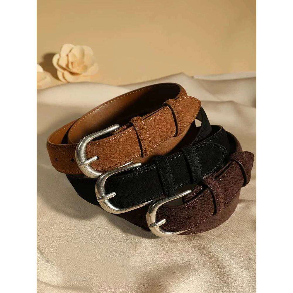 Casual Genuine Leather Belt Suede Cowhide Belts for Women Wide Elegant Dress Jeans Waistband Silver Buckle Girdle Y260225