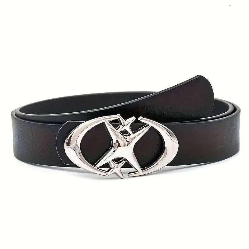 Oval-shaped Double Crescent Moon Cross Star Buckle Belt, Durable, Simple Universal Gift for Both Men and Women Y260225