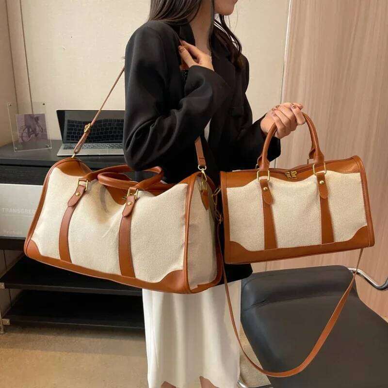 Women Travel Storage Handbag Vintage Fitness Luggage Single Shoulder Crossbody Large Nylon PU Leather Bag 2024 Handbags Y260225