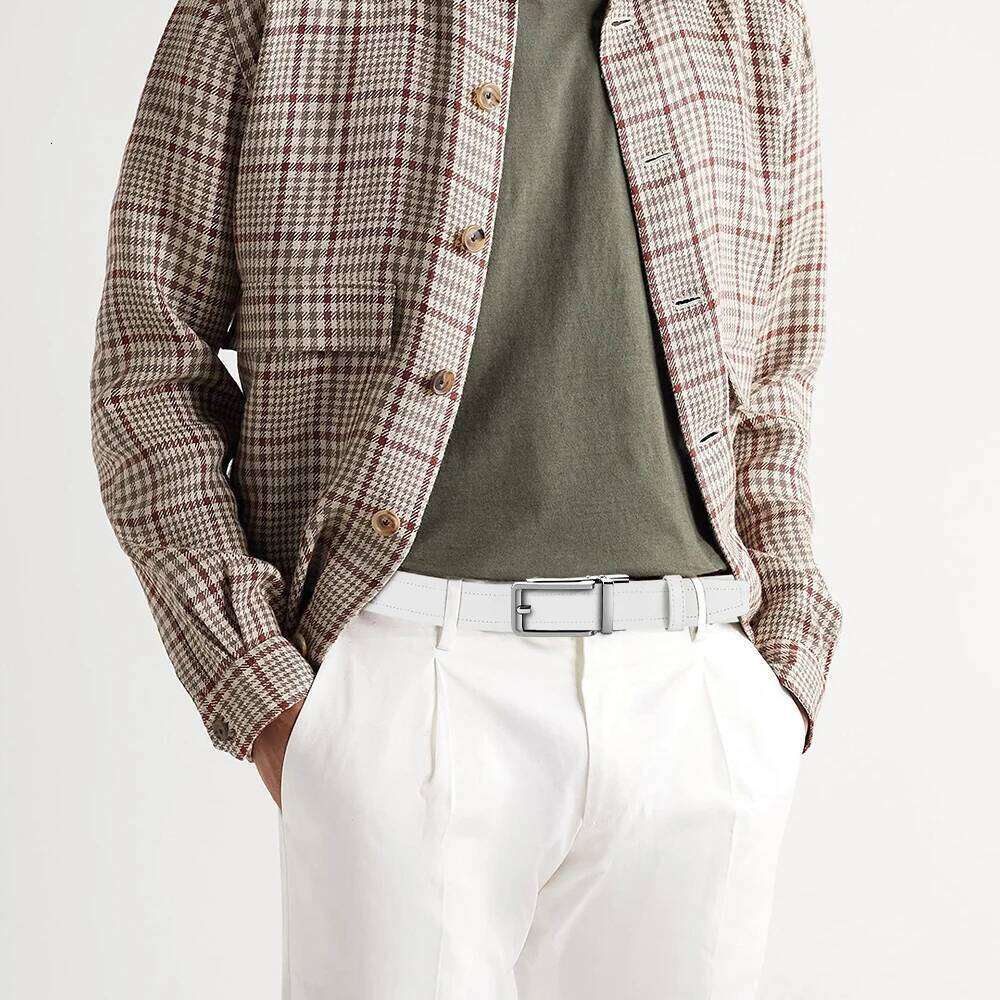 Fashionable Men's High-quality Leather Business Automatic Buckle Ratchet Belt Randomly Adjustable Y260225