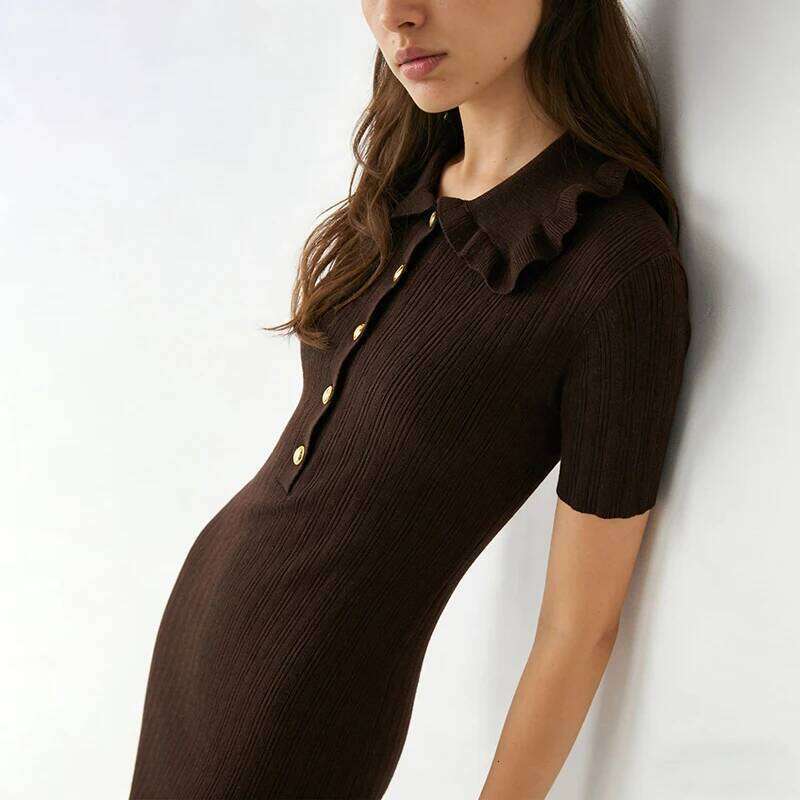 Women Peter Pan Collar Short Sleeved Summer New 2026 Button Slim Fit Commuting A-line Casual High Waist Solid Dress XJ260225