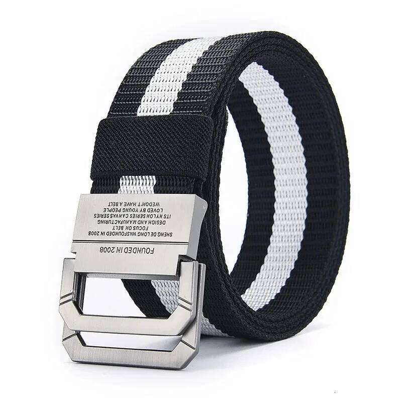 Men's Trend Double Loop Buckle Canvas Women's with Cargo Pants Jeans Outdoor Sports Belt No Perforated Belts Y260225