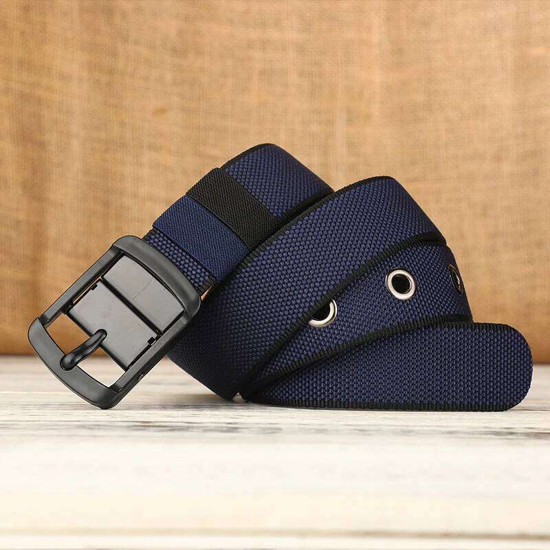 Men's canvas waistband with adjustable porous needle buckle belt, suitable for young and middle-aged casual wear, elongated Kore Y260225