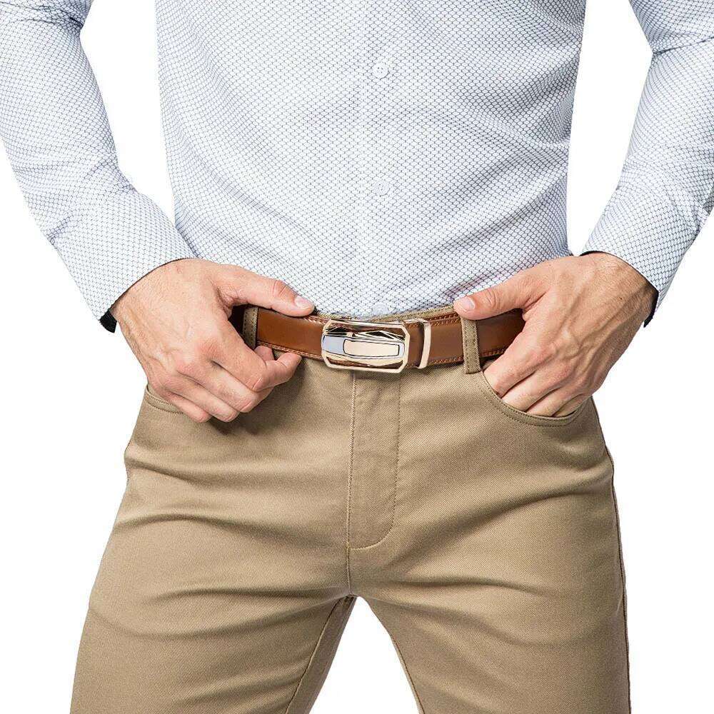 Genuine Leather Cow Belt Sports Car Brand Fashion Automatic Buckle Waist Strap Black Male Belts for Men Y260225