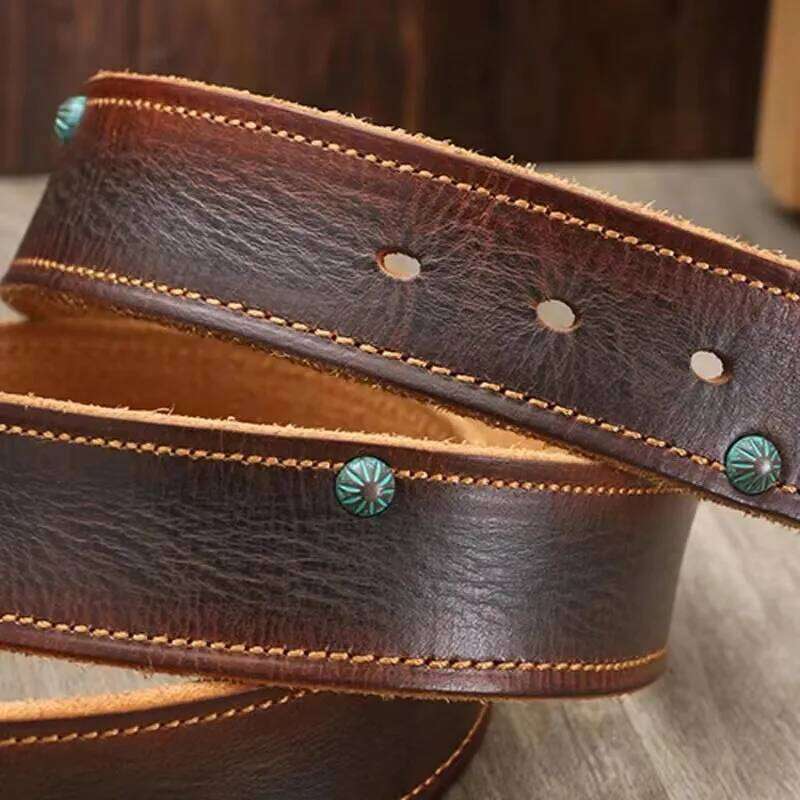 Rivet Retro Men's Top Layer Genuine Leather Pin Buckle Male Hand-sewn Cowskin Luxury Quality Designer Belt Men Y260225