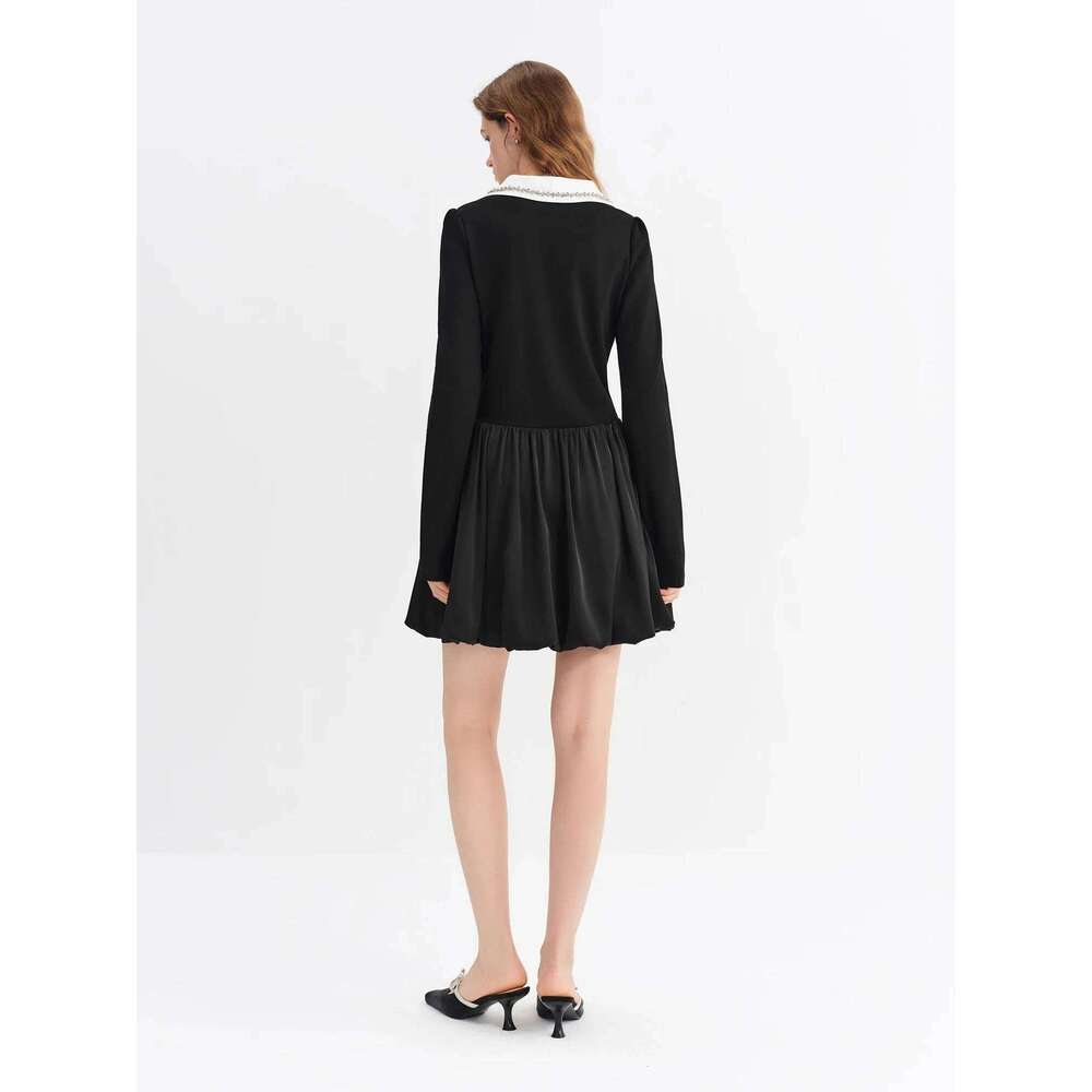 FSLE Beaded French-style Mini Black for Women Long Sleeve V-neck 2026 Early Spring New Style Elegant Annual Party Dress XJ260225