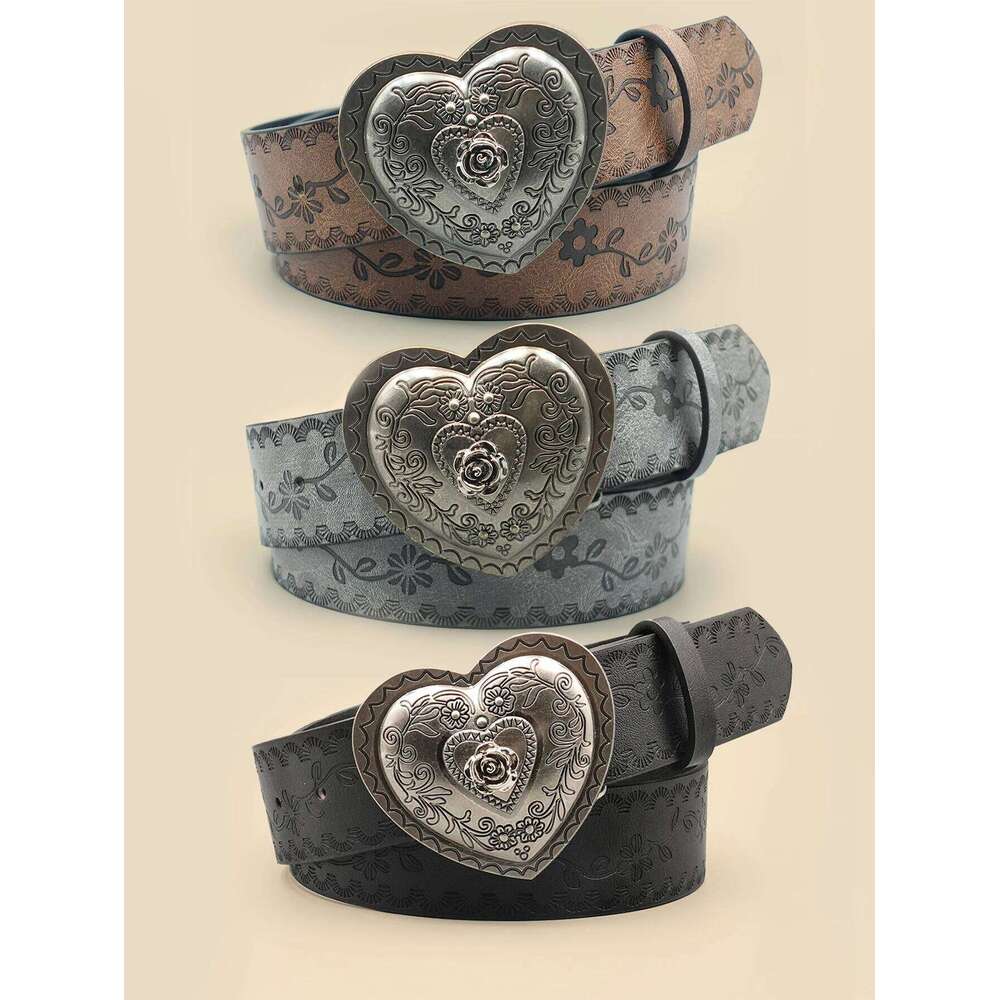 Heart Shaped Casual Retro Embossed Carved Women's Belt, Dress, Jeans, Suit, Shirt Decoration Y260225