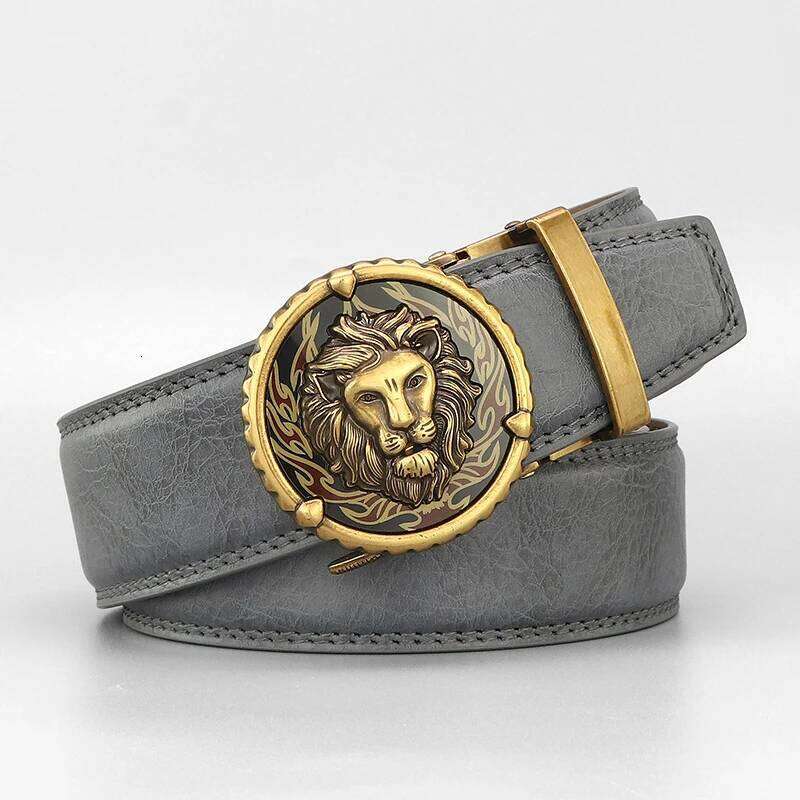 Designers Retro Lion Casual Betls Men Automatic Buckle Luxury Famous Brand Fashion Genuine Leather Gray Younth Ceinture Homme Y260225