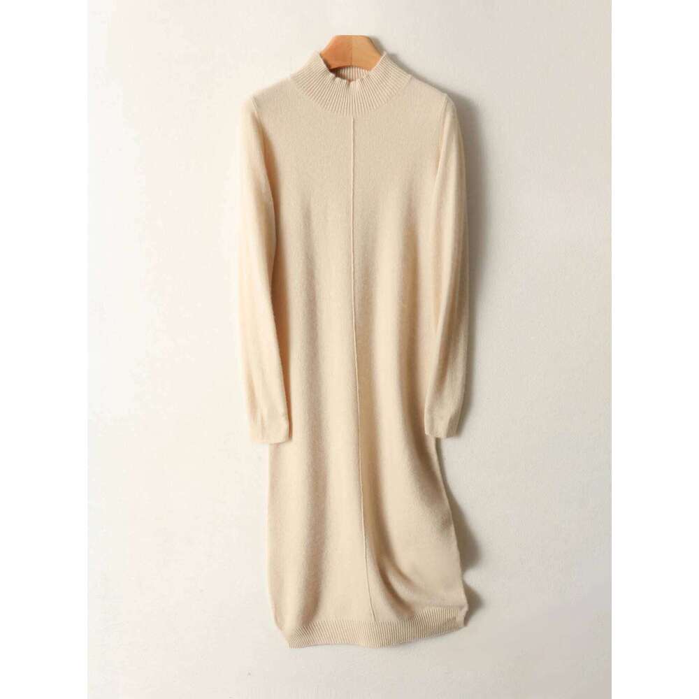 100% Merino Wool Turtleneck Autumn and Winter Knitted Long Knee-length Dress Women's Clothes 2025 New Style XJ260225