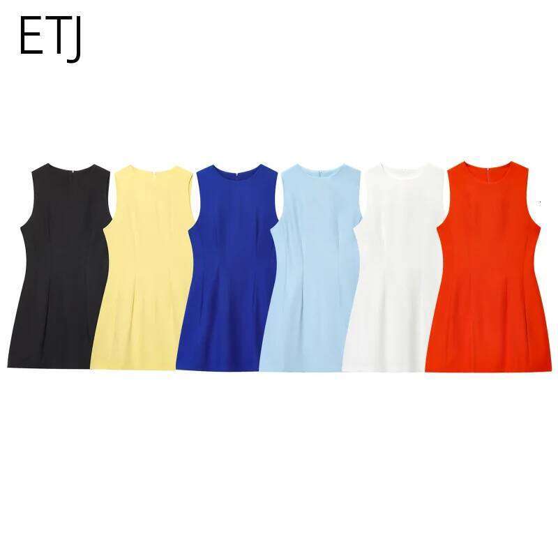ETJ2025 summer new women's ZW series elegant simple classic puffy round neck sleeveless waist short dress XJ260225