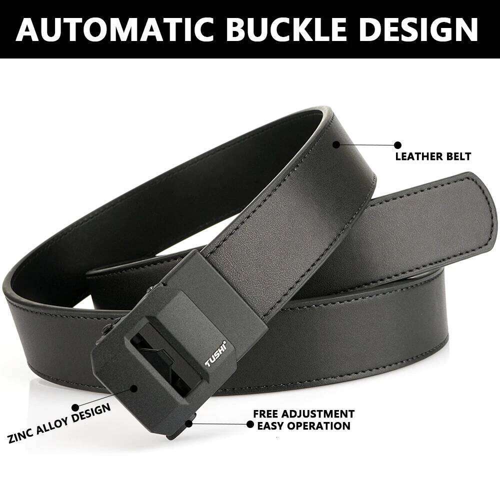 TUSHI Official men Leather Tactical Golden Alloy Buckle Natural Cowhide Jeans Belt Trouser Military Girdle IPSC Accessories Y260225