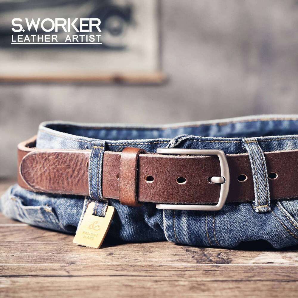 Retro Casual Cowhide Genuine Leather Men's Pin Buckle Belt, StudentBelt, Simple Classic Belt Y260225