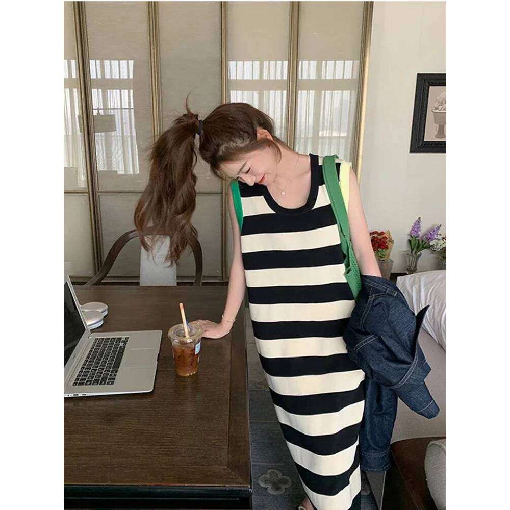 New Summer French Style Stripe Women's Casual Loose Fashion Classic Sleeveless Sweet Ladies Street Chic Female Dress XJ260225