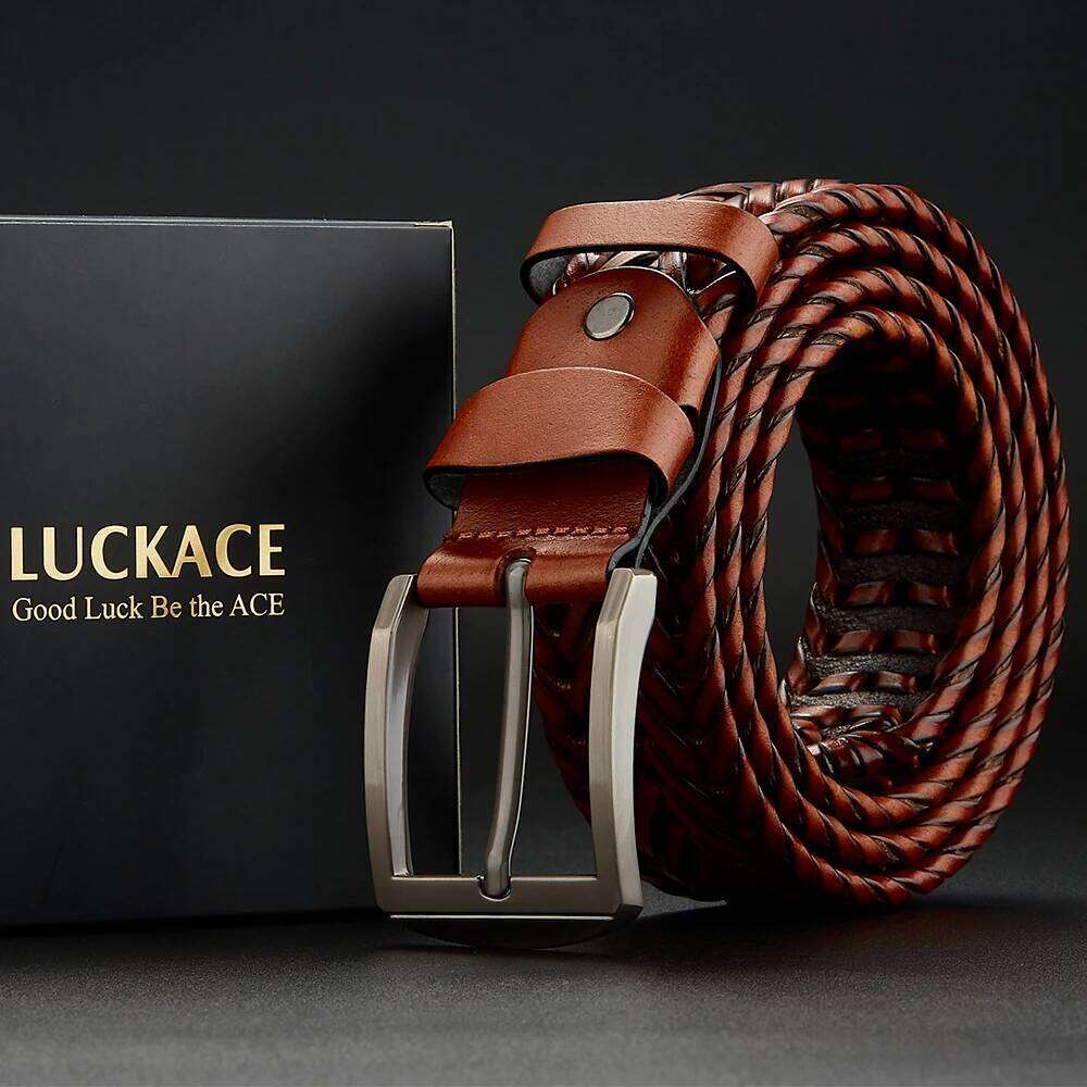LUCKACE Genuine Leather Casual Men's Trendy Golf Belts Knitted Belt With Alloy Buckle Best Gift Choice for Boyfriend/Husban Y260225
