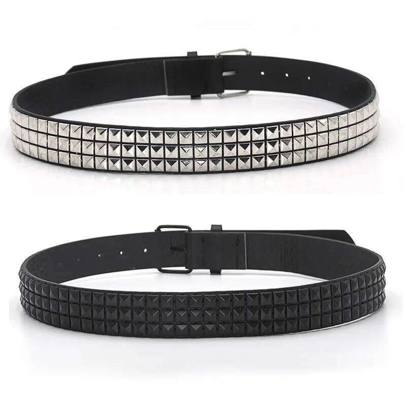 European American Vintage Pyramid Fashion Rivet Men and Women's Studded Punk Rock Pin Buckle Waist Belt Y260225