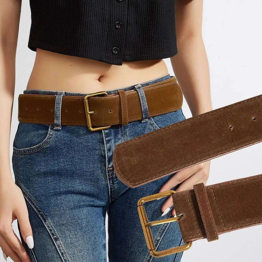 Women Luxury Design Suede Leather Wide Belt Casual Versatile Business Waist Strap Trendy Pin Buckle Waistband Y260225