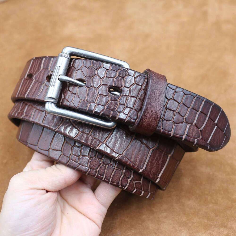 3.8CM New Style Men Italian Thickened Pure Cowhide Crocodile Pattern Genuine Leather Belt Male Retro Versatile Jeans Strap Belts Y260225