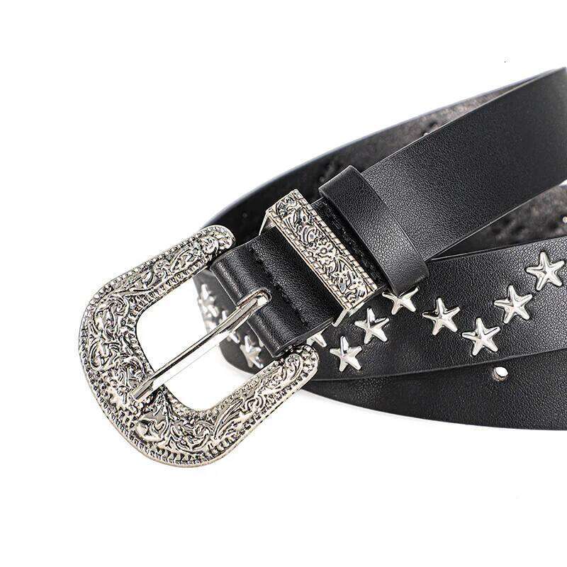 Men's and Women's Trend Pentagram Rivet Punk Style, Vintage Carved Buckle PU Leather BeltsSubculture Rock Hip-Hop Y2k Belt Y260225